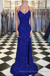 Royal Blue Sequin Mermaid Semi Formal Prom Dress